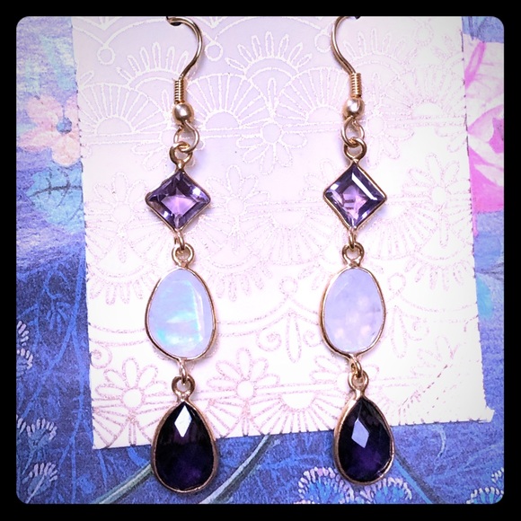 Amethyst & Rainbow Moonstone Earrings